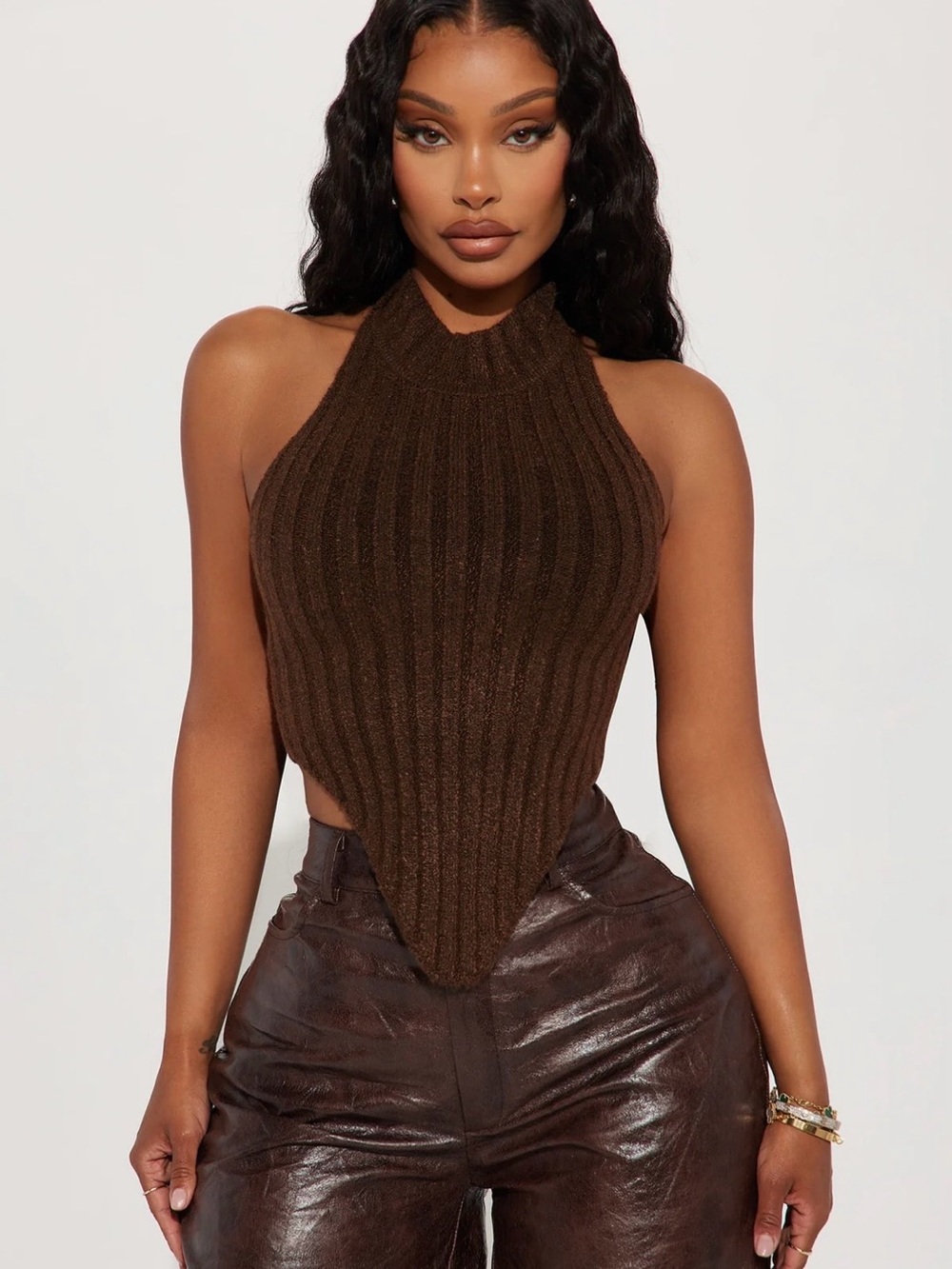 Fashion Nova Kinslie Sweater Top in Chocolate